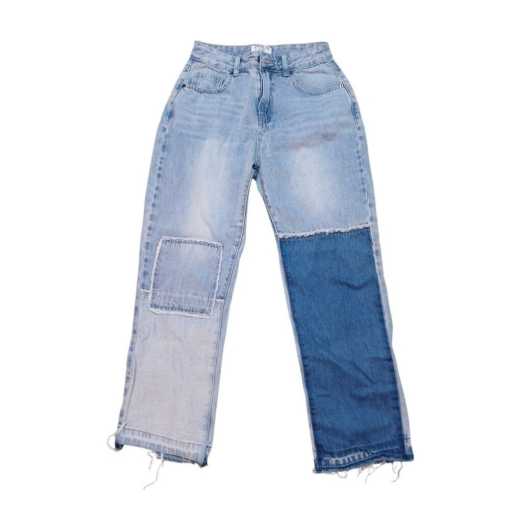 Twelve by twelfth Women's Denim Light Wash Patchwork Jeans Size Medium